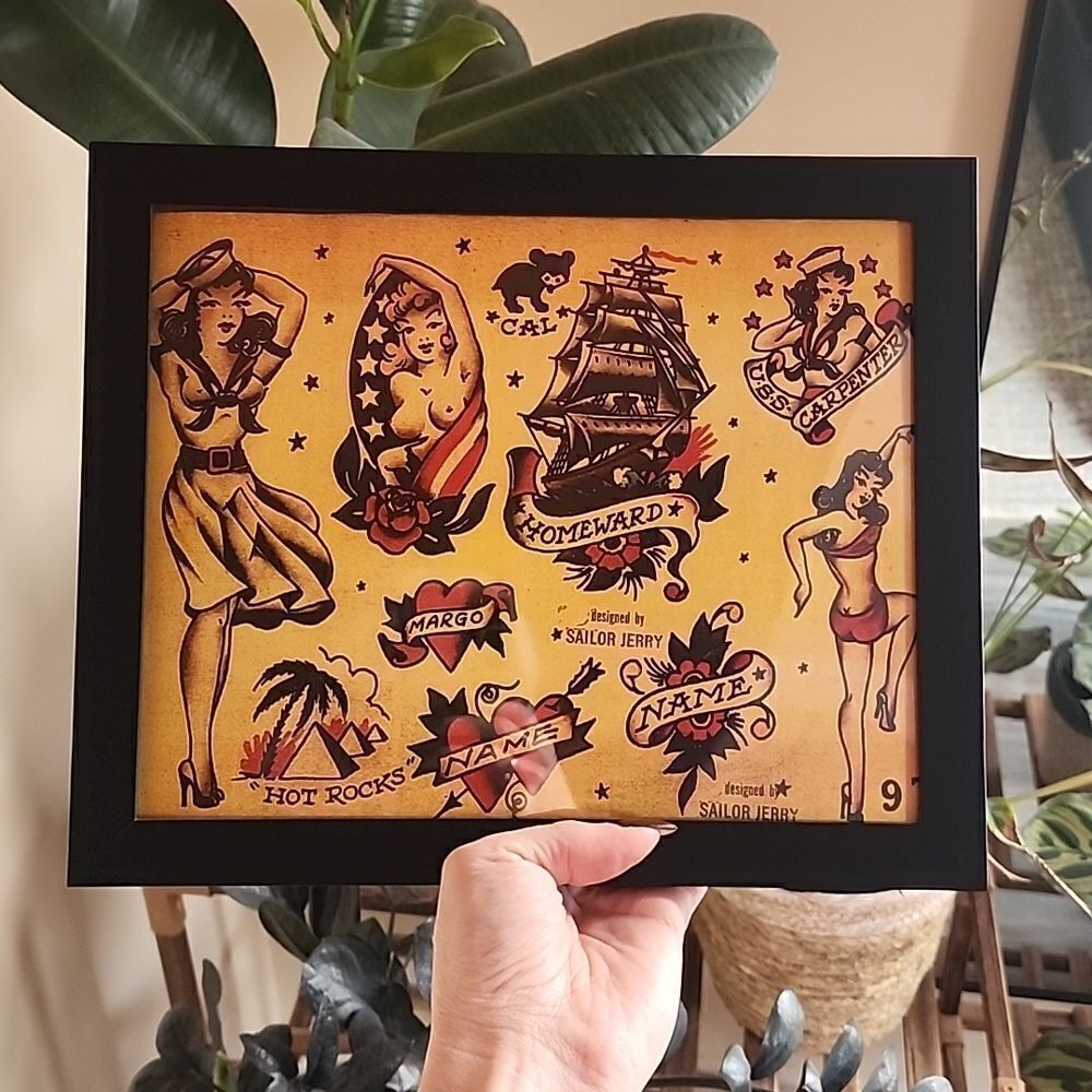 Framed American Traditional Tattoo Flash Art Print, 8x10